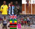 Лёгкая атлетика мужской 5.000 м подиум, Mohamed Фарах (Соединенное Королевство), Деджену Гебремескель (Эфиопия) и Thomas Лонгосива (Кения), Лондон-2012